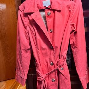 LOFT Coral-Pink Trench Coat with Belt